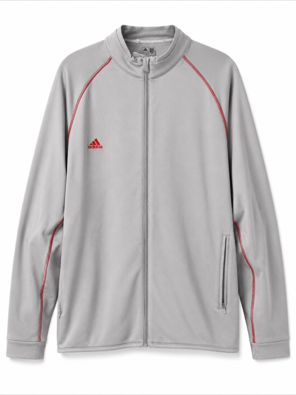 Adidas ClimaWarm Full Zip Athletic Jacket Gray Red Accent Men’s XL